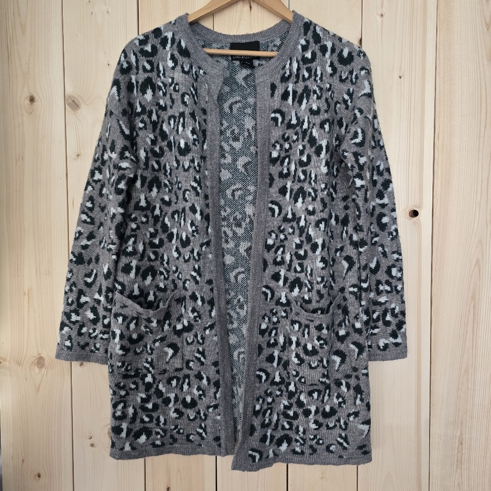 Cynthia Rowley Animal Print Leopard Print Open Front Grey Cardigan Womens Medium